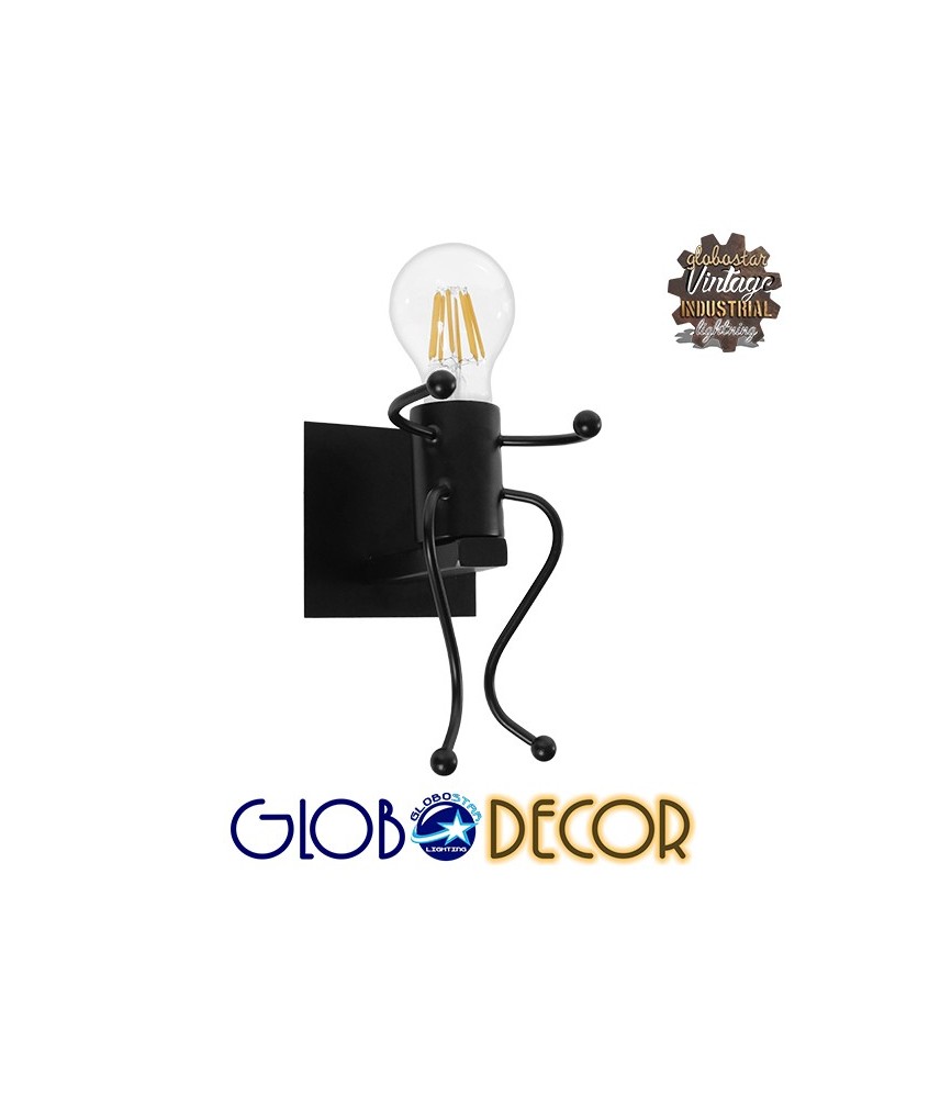 GLOBOSTAR® LITTLEMAN 01388 Vintage Φωτιστικό Τοίχου - Απλίκα με Ντουί 1 x E27 AC 220-240V IP20 - Μαύρο - Μ12 x Π19 x Υ17cm